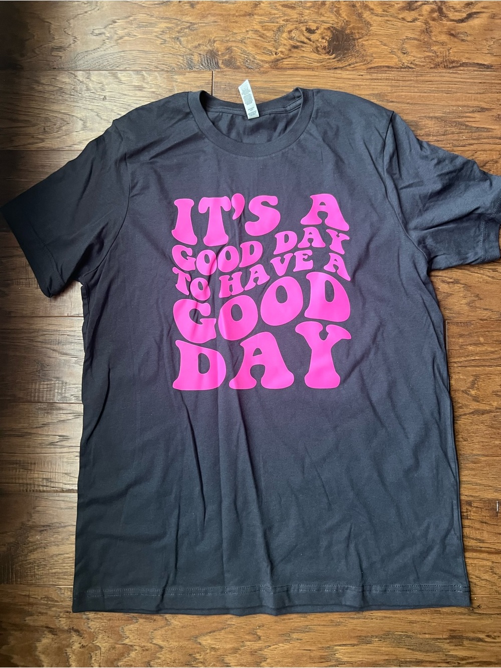 Dark Gray Graphic Tee with Pink 'It's A Good Day' Text
